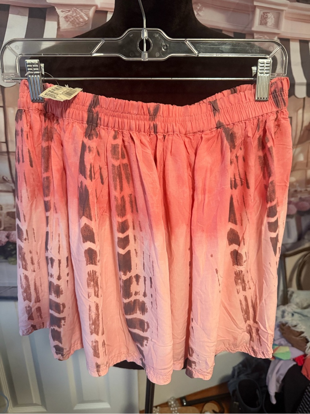 American Eagle Outfitters Coral and Brown Tie-Dye Skater Skirt